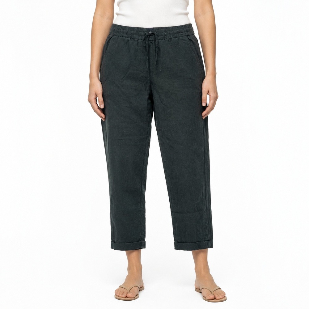J.Crew Seaside Pants Women 10 Black Linen Cotton Drawstring Tapered AL464